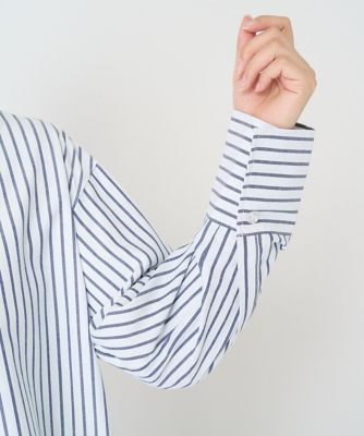 【小さいサイズ】ストライプ柄オーバーシルエットシャツブラウス／洗える
