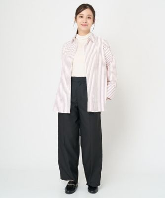 【小さいサイズ】ストライプ柄オーバーシルエットシャツブラウス／洗える