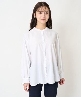 【小さいサイズ】リボンタイ付きパール調釦ブラウス／洗える