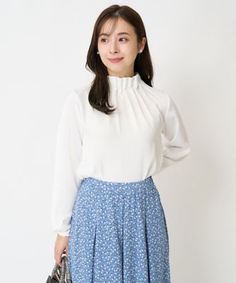 【小さいサイズ】スタンドネックデザインブラウス（長袖）/洗える 小さいサイズ】スタンドネックデザインブラウス（長袖）／洗える