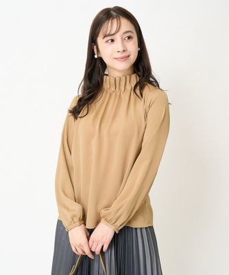 【小さいサイズ】スタンドネックデザインブラウス（長袖）/洗える 小さいサイズ】スタンドネックデザインブラウス（長袖）／洗える