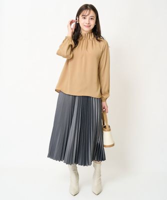 メッコ 　LサイズSAINT KLF 長袖 小さいサイズ】スタンドネックデザインブラウス（長袖）／洗える