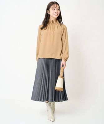 【小さいサイズ】スタンドネックデザインブラウス（長袖）/洗える 小さいサイズ】スタンドネックデザインブラウス（長袖）／洗える