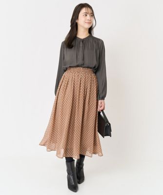 【小さいサイズ】起毛サテンバンドカラーブラウス／洗える
