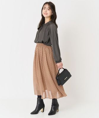 【小さいサイズ】起毛サテンバンドカラーブラウス／洗える