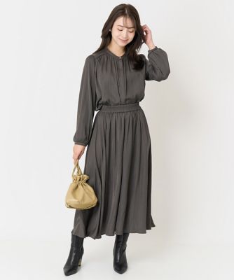 【小さいサイズ】起毛サテンバンドカラーブラウス／洗える