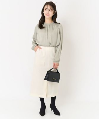【小さいサイズ】起毛サテンバンドカラーブラウス／洗える