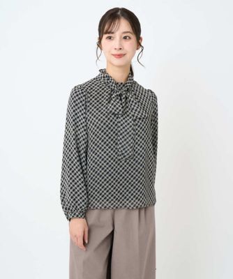 MK MICHEL KLEIN（Women/小さいサイズ）/エムケーミッシェルクラン チェック柄ボウタイシフォンブラウス/洗濯機で洗える 94ブラック トップス【三越伊勢丹/公式】
