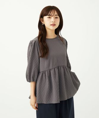 MK ミッシェルクラン（MK MICHEL  ）/【小さいサイズ】エンボス加工ペプラムブラウス/洗える 小さいサイズ】エンボス加工ペプラムブラウス／洗える | MK MICHEL