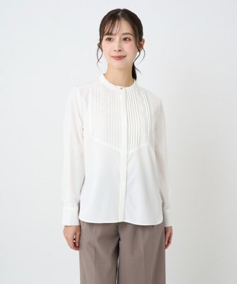 ＜MK MICHEL KLEIN（Women/小さいサイズ）＞【小さいサイズ】フロントピンタックレースブラウス／洗濯機で洗える