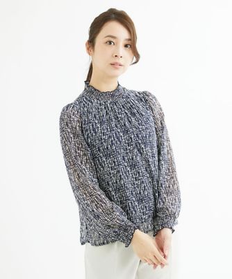 ＜MK MICHEL KLEIN（Women/小さいサイズ）＞【小さいサイズ】ツイード調プリントシフォンブラウス／洗える