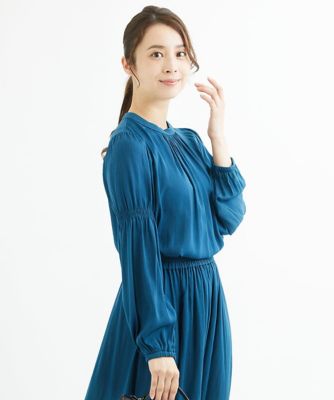 ＜MK MICHEL KLEIN（Women/小さいサイズ）＞【小さいサイズ】起毛サテンシャーリングデザインブラウス／洗える