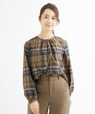 ＜MK MICHEL KLEIN（Women/小さいサイズ）＞【小さいサイズ】チェック柄ギャザーブラウス／洗える