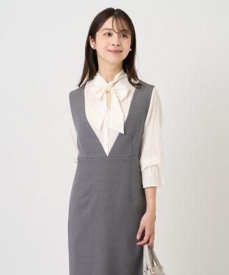 小さいサイズ】パウダーサテン ボウタイブラウス／洗濯機で洗える | MK