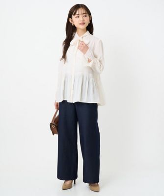 小さいサイズ】パウダーサテン ボウタイブラウス／洗濯機で洗える | MK