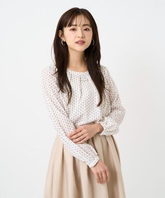 ＜MK MICHEL KLEIN（Women/小さいサイズ）＞【小さいサイズ】ボウタイ風幾何柄ブラウス／洗濯機で洗える