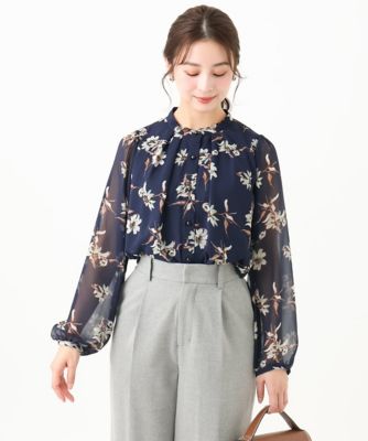 ＜MK MICHEL KLEIN（Women/小さいサイズ）＞【小さいサイズ】花柄フロント釦シフォンブラウス／洗える