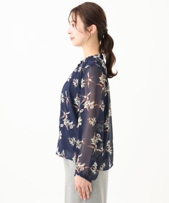 MK ミッシェルクラン（MK MICHEL  ）/【小さいサイズ】花柄フロント釦シフォンブラウス/洗える 小さいサイズ】花柄フロント釦シフォンブラウス／洗える | MK MICHEL