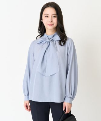 【小さいサイズ】ボウタイ付きスタンドカラーブラウス