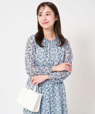 ＜MK MICHEL KLEIN（Women/小さいサイズ）＞【小さいサイズ】ギャザーフリルネック花柄シフォンブラウス／洗える