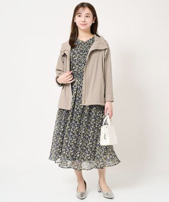 小さいサイズ】ギャザーフリルネック花柄シフォンブラウス