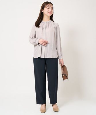 小さいサイズ】シャーリングデザインサテンブラウス／接触冷感／洗える