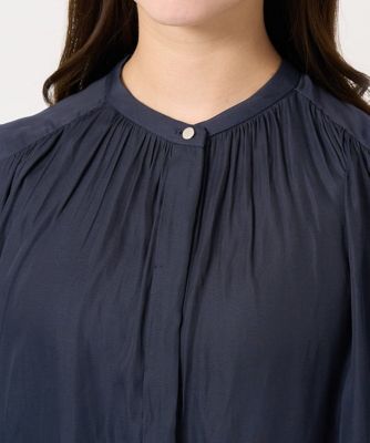 小さいサイズ】シャーリングデザインサテンブラウス／接触冷感／洗える