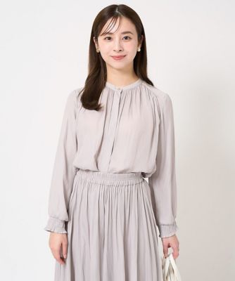 ＜MK MICHEL KLEIN（Women/小さいサイズ）＞【小さいサイズ】シャーリングデザインサテンブラウス／接触冷感／洗える／セットアップ対応
