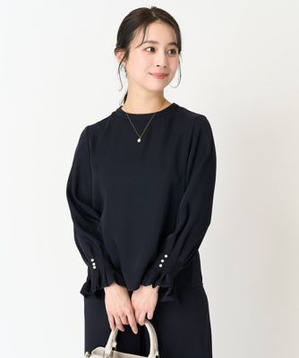 【小さいサイズ】タックフリルデザインスリーブブラウス／撥水加工／洗える