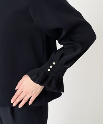 【小さいサイズ】タックフリルデザインスリーブブラウス／撥水加工／洗える