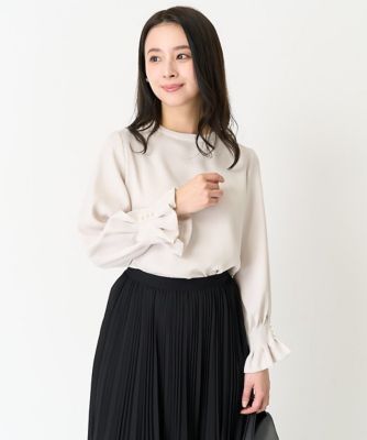 【小さいサイズ】タックフリルデザインスリーブブラウス／撥水加工／洗える