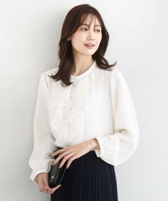 ＜MK MICHEL KLEIN（Women/小さいサイズ）＞【小さいサイズ】ラッフルフリルブラウス／洗濯機で洗える