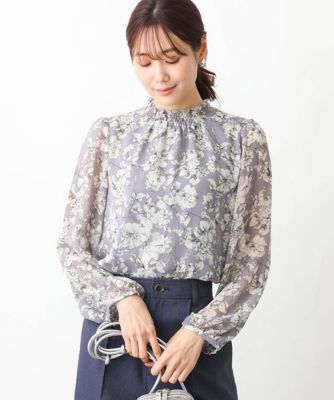 ＜MK MICHEL KLEIN（Women/小さいサイズ）＞【小さいサイズ】ラインアートフラワーシフォンブラウス／洗える