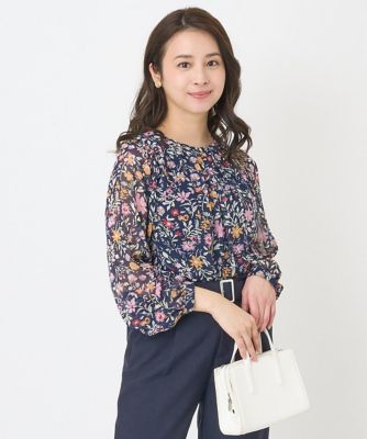 【小さいサイズ】花柄シフォンブラウス／洗える