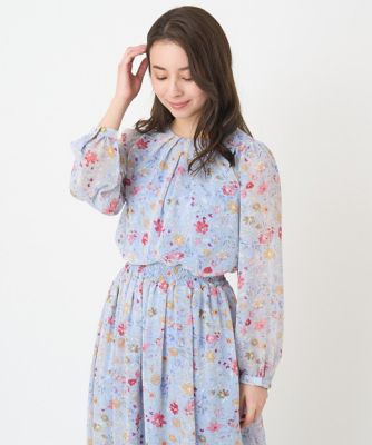 【小さいサイズ】花柄シフォンブラウス／洗える