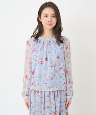 【小さいサイズ】花柄シフォンブラウス／洗える