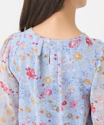 【小さいサイズ】花柄シフォンブラウス／洗える