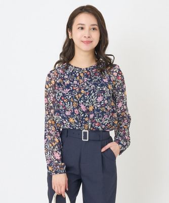 【小さいサイズ】花柄シフォンブラウス／洗える