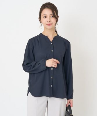 ＜MK MICHEL KLEIN（Women/小さいサイズ）＞【小さいサイズ】キーネックデザインブラウス／洗える