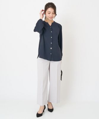 小さいサイズ】キーネックコットンブラウス/洗える／MK ミッシェル