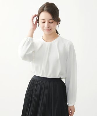 ＜MK MICHEL KLEIN（Women/小さいサイズ）＞【小さいサイズ】ボウタイ風タックデザインブラウス／洗える