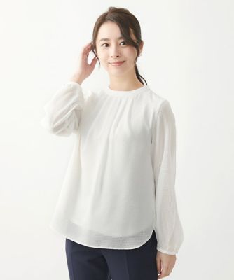 ＜MK MICHEL KLEIN（Women/小さいサイズ）＞【小さいサイズ】タックデザインサッカーブラウス／洗える