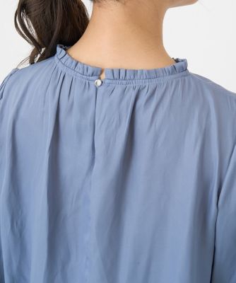 【小さいサイズ】サテンフリルネックブラウス／接触冷感／洗える