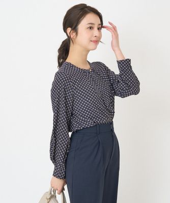 ＜MK MICHEL KLEIN（Women/小さいサイズ）＞【小さいサイズ】スクエアモチーフ柄タイデザインブラウス／洗える
