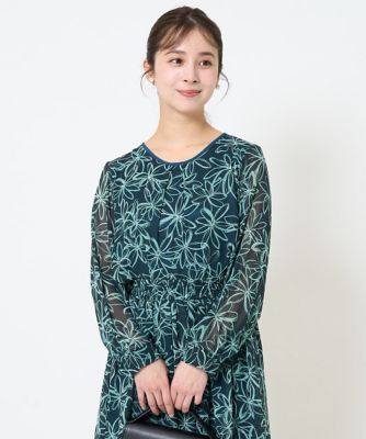 【小さいサイズ】ラインフラワーシフォンブラウス／洗える