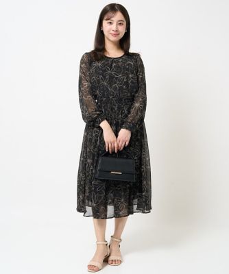 【小さいサイズ】ラインフラワーシフォンブラウス／洗える
