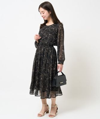 【小さいサイズ】ラインフラワーシフォンブラウス／洗える