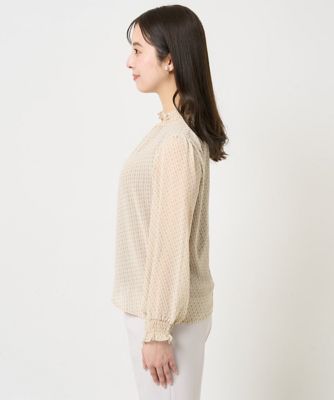 【小さいサイズ】幾何柄シフォンスタンドカラーブラウス／洗える
