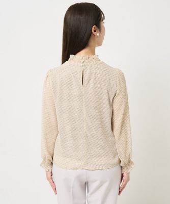 【小さいサイズ】幾何柄シフォンスタンドカラーブラウス／洗える