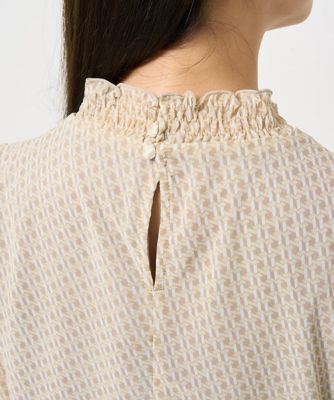 【小さいサイズ】幾何柄シフォンスタンドカラーブラウス／洗える